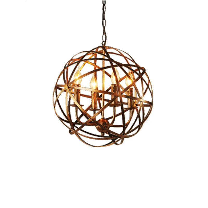 American Retro Industrial Chandeliers - Iron Ball E14 Bulb for Loft Living Room - European Vintage Creative Home Decor Lighting