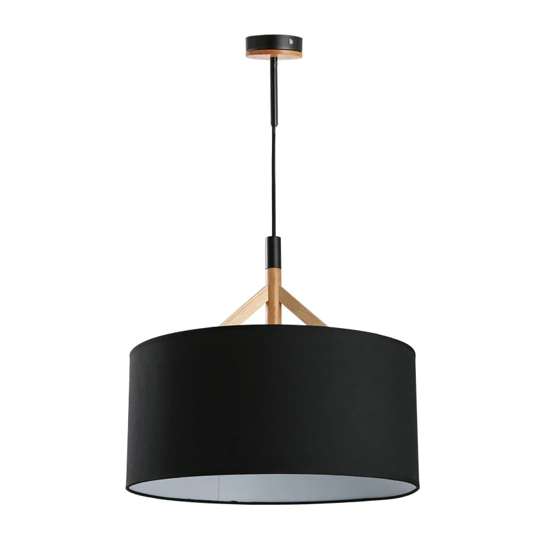 Modern Minimalist Nordic Fabric & Wood Pendant Light - E27 LED Bulb Ceiling Lamp for Restaurant - Home Decor Lighting Fixture