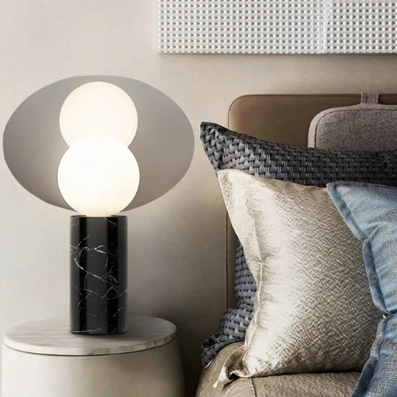 Nordic Natural Marble Table Lamp for Bedroom Home Decor Modern Simple White Glass Ball Gold Plated Metal G9 LED Bulb Desk Light