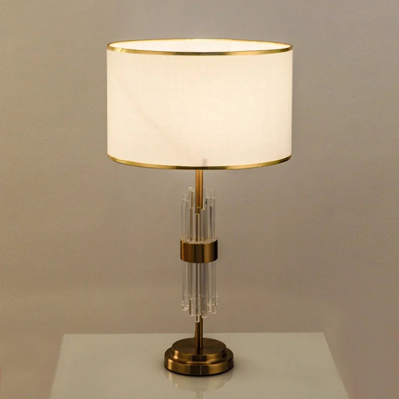 American Transparent Glass Crystal Rod Living Room Table Lamp Iron LED E27 Bedroom Bedside Decoration White Cloth Desk Lighting