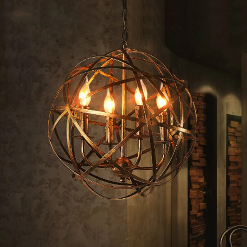 American Retro Industrial Chandeliers - Iron Ball E14 Bulb for Loft Living Room - European Vintage Creative Home Decor Lighting