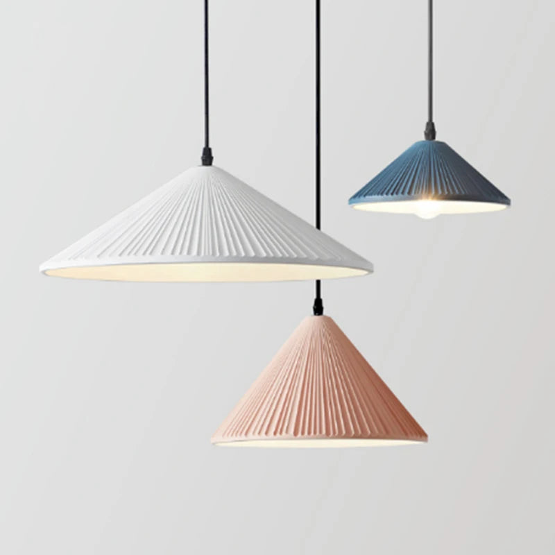 Creative Nordic Resin Pendant Lamp - Macaron Pink LED E27 Lighting with Conical Ripple Design - Modern Simple Home Decor Fixture