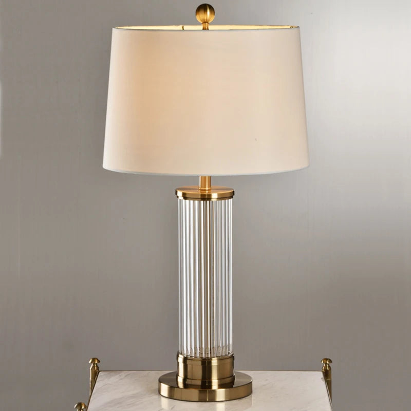 Postmodern Transparent Glass Rod Table Lamp for Living Room Decor Simple Plating Metal E27 LED Bulb White Cloth Cover Desk Light
