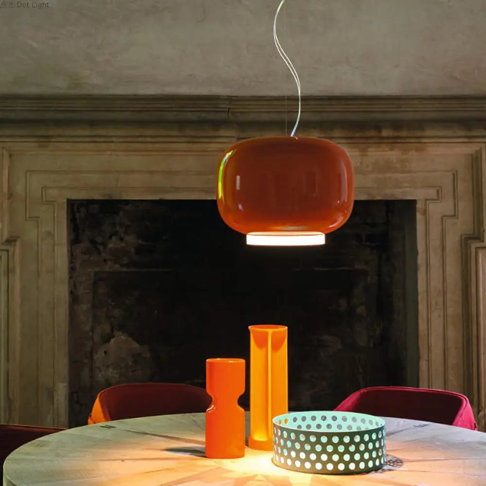 Nordic Italian Minimalist Orange Glass LED Pendant Light with Hand blown Art Design for Living Room Home Decor E27 LED Lamp