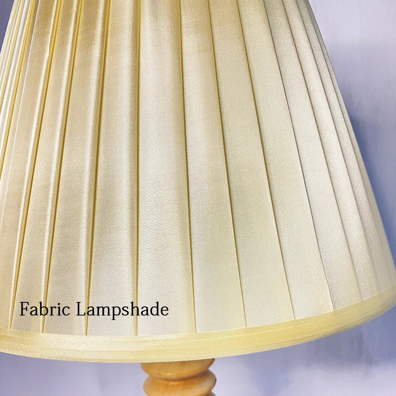 Japanese Wabi-Sabi Table Lamp with Antique Wood Body for Living Room Home Decor with Fabric Lampshade E27 LED Bulb Desk Lamp