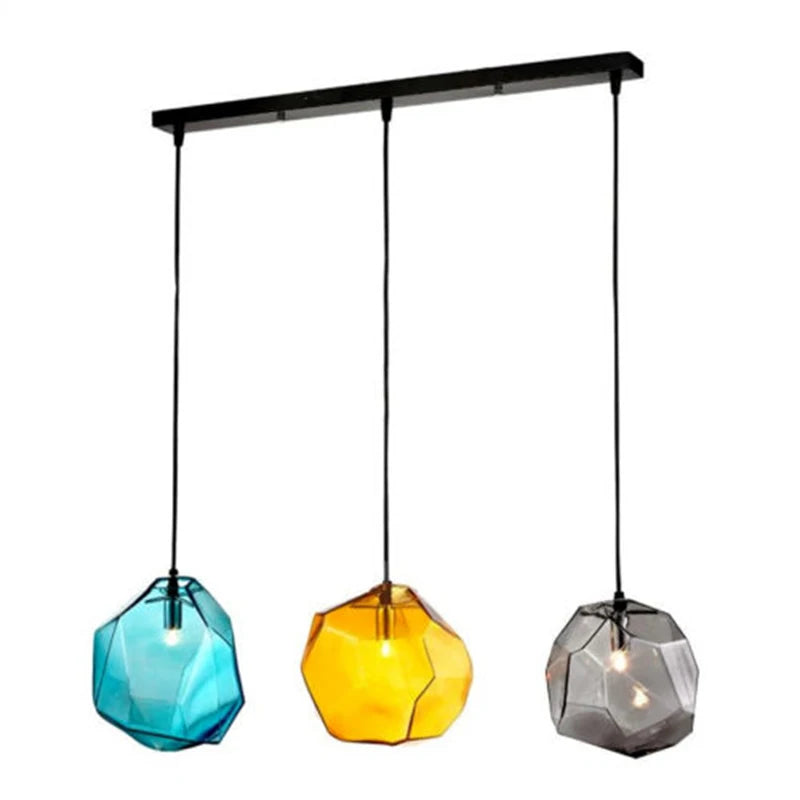 Modern Stone Texture & Tri-Color Frosted Glass Pendant Light, Nordic Industrial LED Hanging Lamp with E27 Bulb for Dining Room