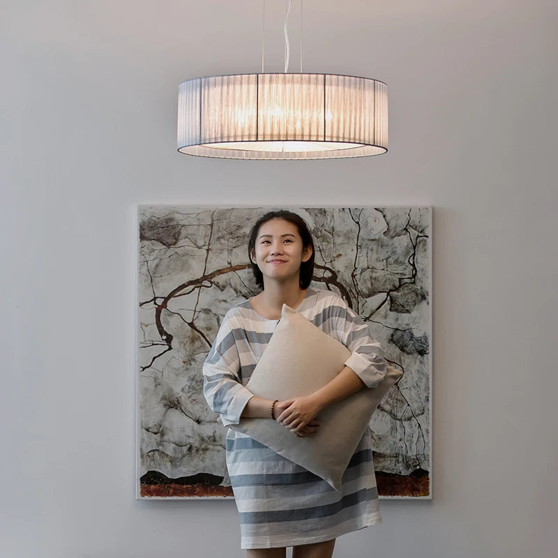 Modern Nordic Living Room Iron E27 Bulb Chandeliers DIY Home Deco Circular Restaurant Chandelier Lamps Gauze Fabric Lampshade