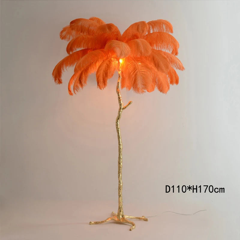 Modern Minimalist Bedroom Living Room LED E14 Pink White Feather Floor Lamp Romantic Interior Decoration Resin Standing Fixture