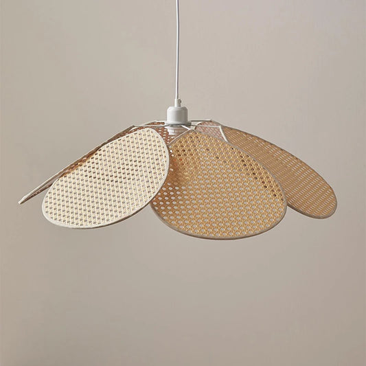 Natural Bamboo Rattan Wicker Chandelier LED Hanging Pendant Lamp Shade with Handwoven Leaf Grid Design for Living Room Kitchen