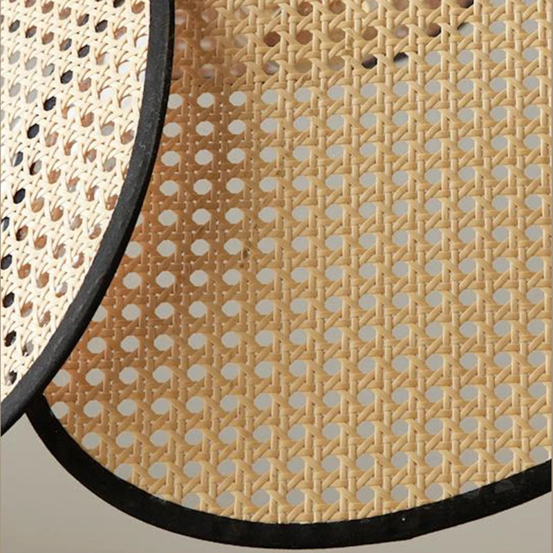 Natural Bamboo Rattan Wicker Chandelier LED Hanging Pendant Lamp Shade with Handwoven Leaf Grid Design for Living Room Kitchen