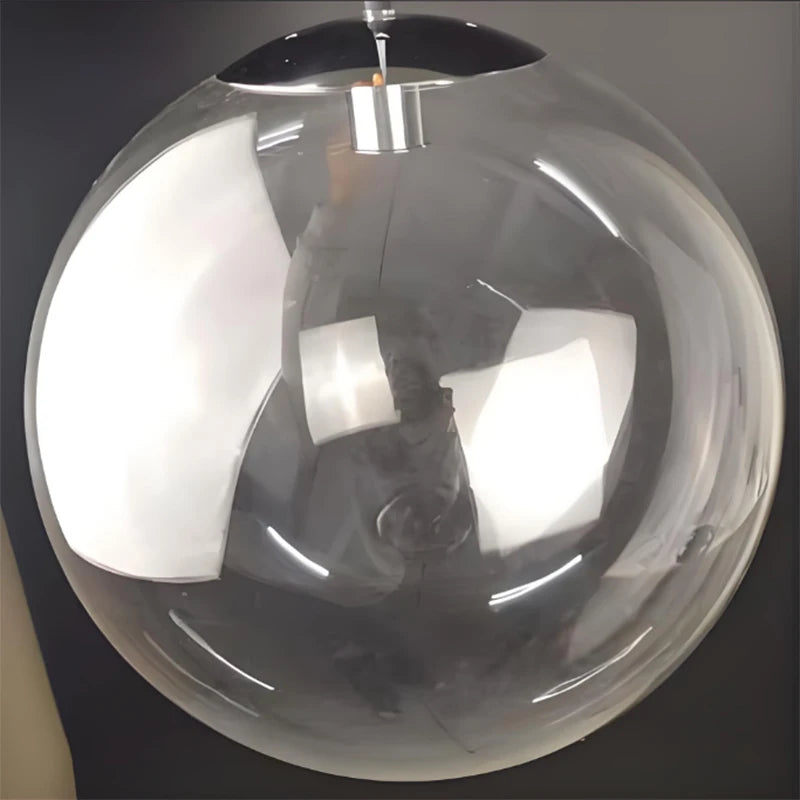 ?Modern Minimalist Clear Glass Ball Pendant Light with Chrome Accents - DIY Customizable LED Hanging Fixture for Living Room
