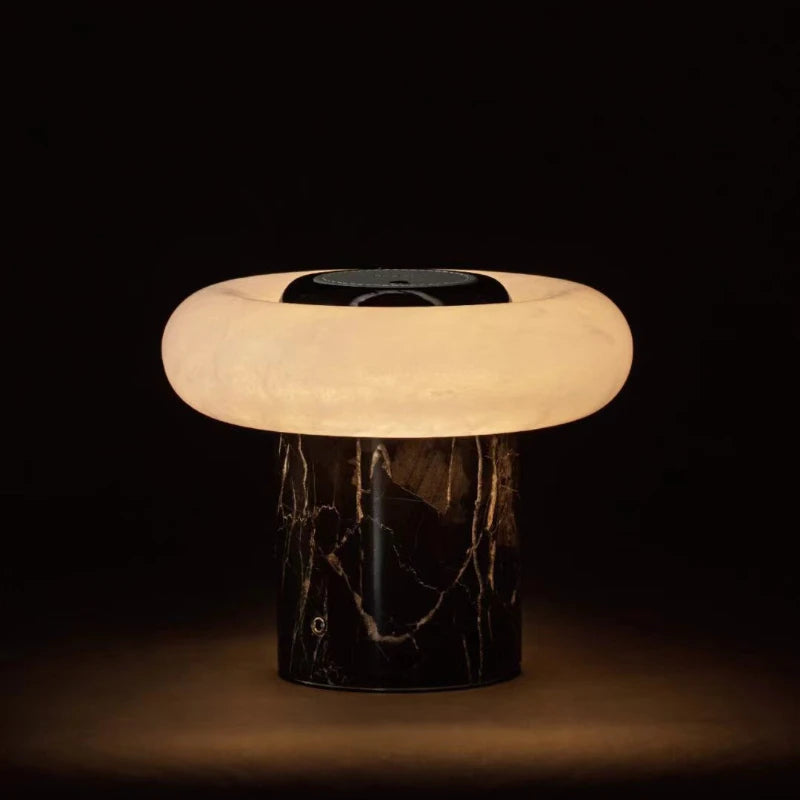 Natural Spanish Marble Table Lamp - Elegant High-End Lighting Design for Home Decoration Bedroom LED Bulb 25X21CM
