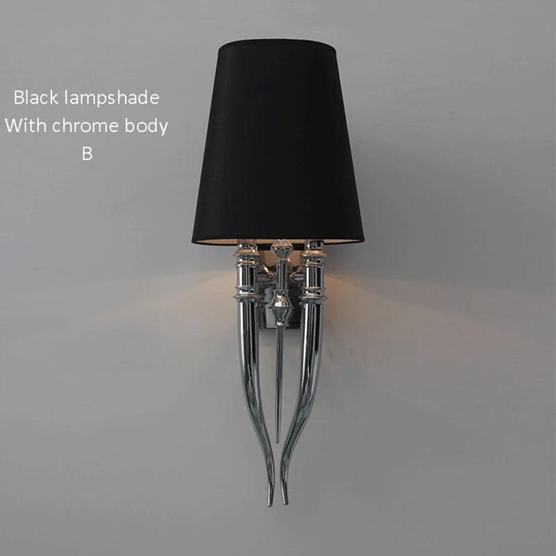 Modern Creative Iron Antler Wall Sconce Light for Living Room Home Decor, Fabric Lampshade Bedroom E14 LED Bulb Wall Lamp