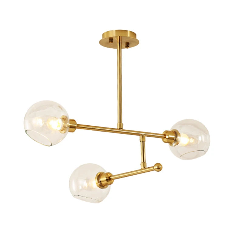 Modern Simple Chandelier with Smoke Gray Glass 6 Heads Adjustable Gold LED Pendant Lighting Fixture for Living Room Home Decor
