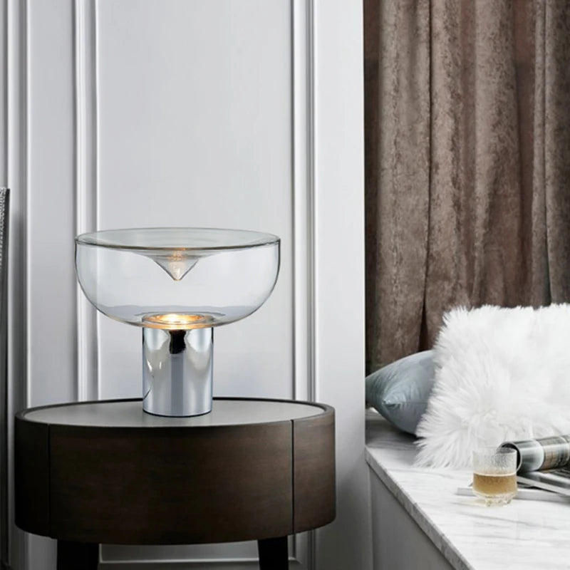 Nordic Clear Glass Table Lamp Creative Swirl Design Gold Hardware Plating Smoky Gray Bedroom Decoration LED E27 Desk Lamp