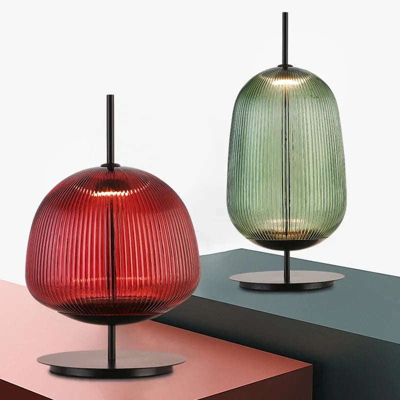 Nordic Modern Simple Green Red Glass Table Lamp LED Lighting Bedroom Bedside Living Room Decoration Desktop Fixture 26*41cm