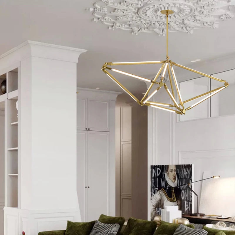 Postmodern Golden Painted Metal Chandelier Nordic Creative Adjustable T5 LED Pendant Light Fixture for Living Room Home Decor