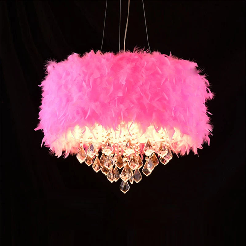 Nordic European Post-Modern Crystal Feather Chandelier, Creative Romantic E27 Ceiling Lamp for Dining Room, Modern Hanging Light