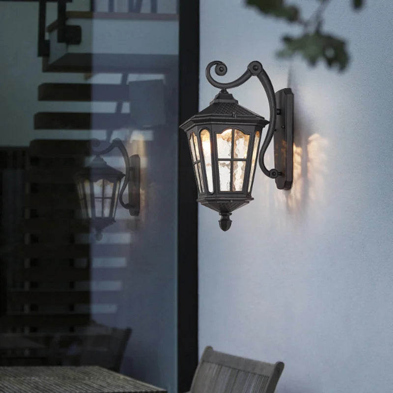 Antique Rustic Waterproof Wall Lamp for Outdoor Garden Vintage Kerosene Lantern Light Matte black Corridor Wall Sconce light
