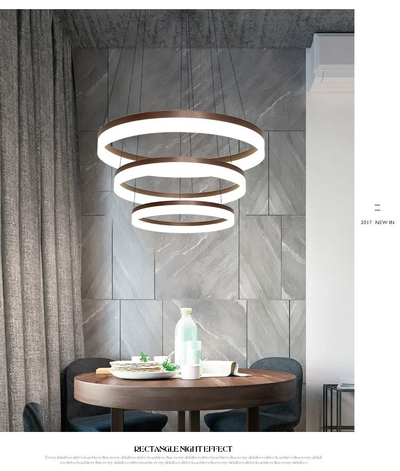 Modern Round Ring Circular White Acrylic LED Chandelier Restaurant Foyer Bedroom Dinning Room Living room Pendant Hanging Lamp