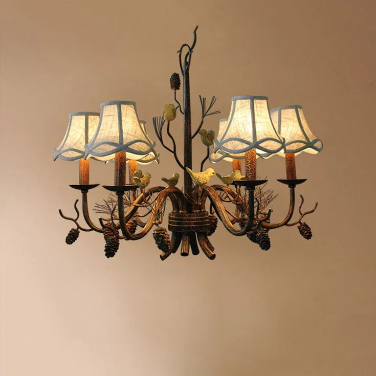 American Vintage Retro Iron LED Chandelier E14 Bulb Resin Bird Hanging Light Fixture for Living Bedroom Dining Room & Home Decor