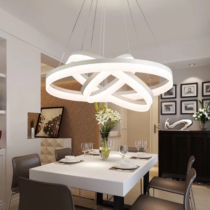 Modern Round Ring Circular White Acrylic LED Chandelier Restaurant Foyer Bedroom Dinning Room Living room Pendant Hanging Lamp