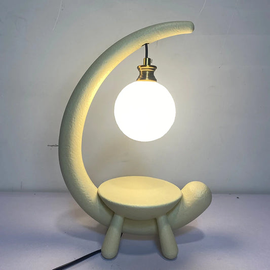 Scandinavian Beige Resin Table Lamp for Bedroom Home Decor Danish Designer Antique G9 LED Table Lamps with Acrylic Moon Shade