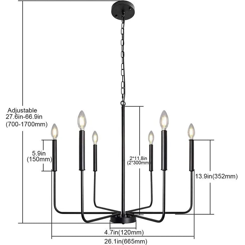 Modern Simple Black Metal Baking Paint 8 Heads Pendant Light E12 Restaurant Bedroom Living Room Indoor Golden Fixture Lamp 110V