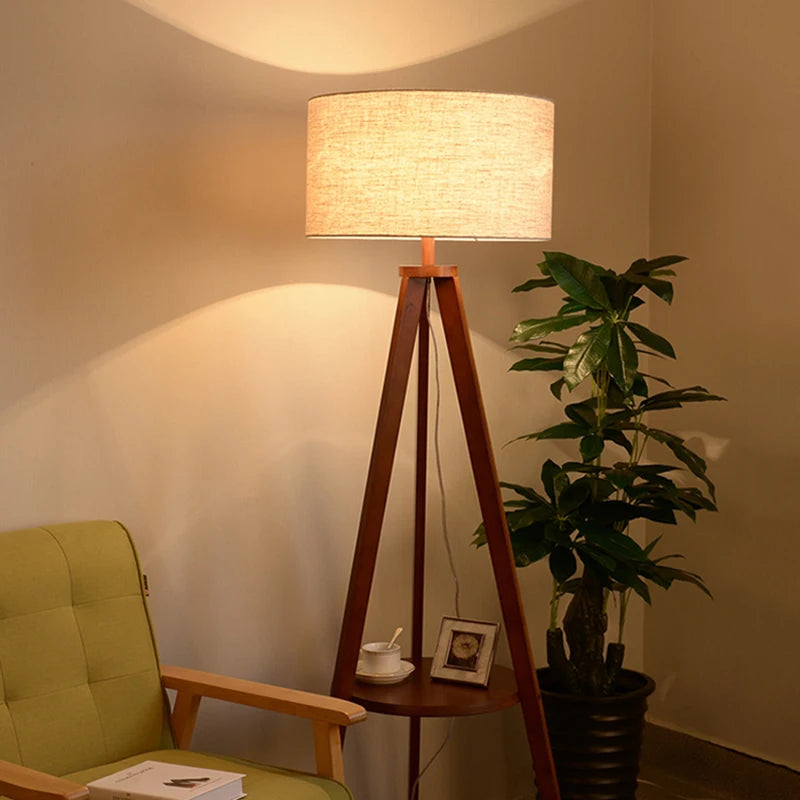 Nordic Modern Solid Wood Floor Lamp for Living Room Home Decor Simple Creative E27 LED Lighting Fixture With Fabric Lamp Shade