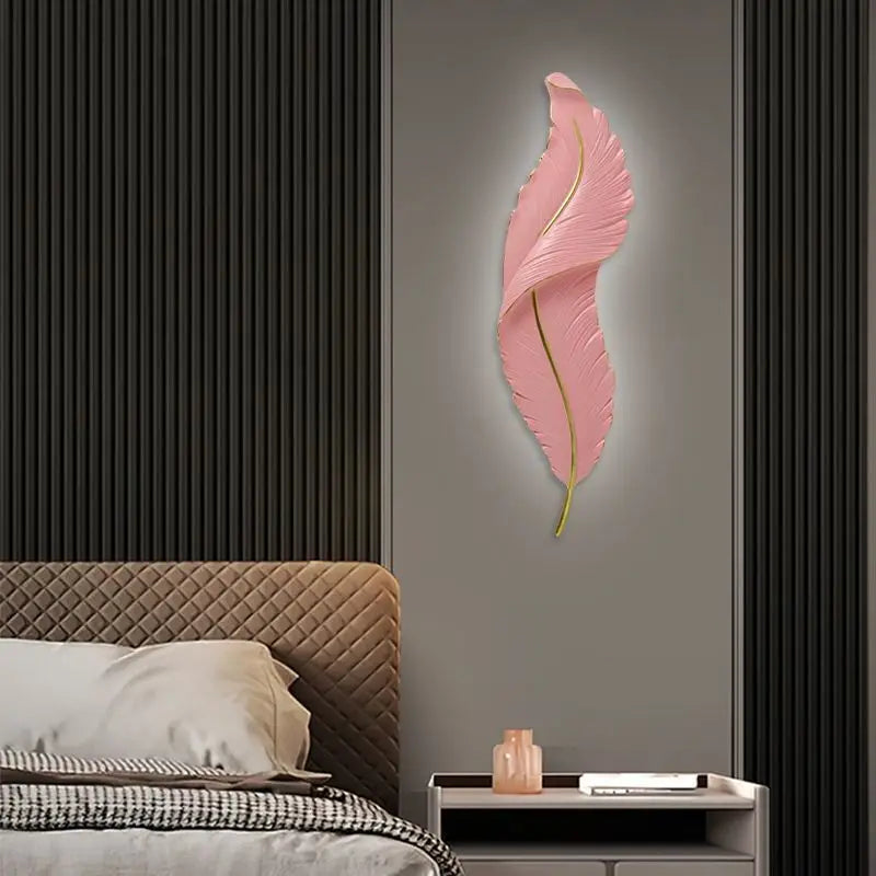 Modern Brief Bionic LED Resin Wall Lamp White Feather Home Decoration Bedroom Wall Sconce 45X18cm