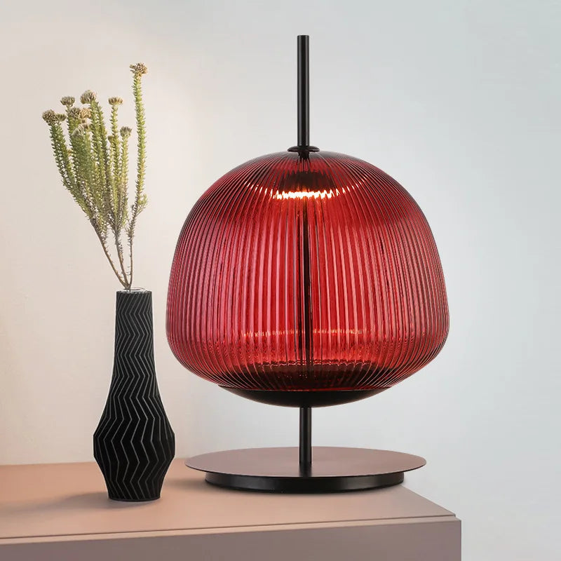 Nordic Modern Simple Green Red Glass Table Lamp LED Lighting Bedroom Bedside Living Room Decoration Desktop Fixture 26*41cm