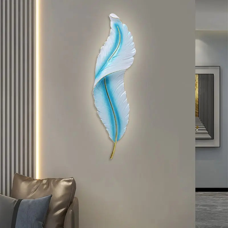 Modern Brief Bionic LED Resin Wall Lamp White Feather Home Decoration Bedroom Wall Sconce 45X18cm