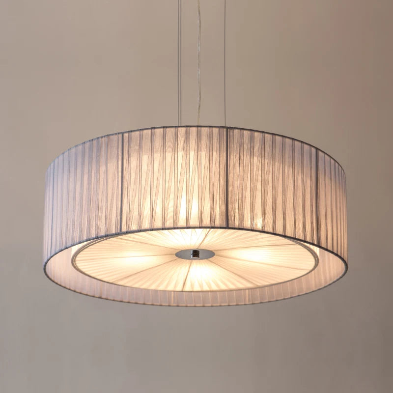 Modern Nordic Living Room Iron E27 Bulb Chandeliers DIY Home Deco Circular Restaurant Chandelier Lamps Gauze Fabric Lampshade