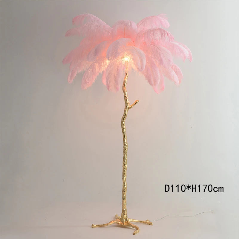 Modern Minimalist Bedroom Living Room LED E14 Pink White Feather Floor Lamp Romantic Interior Decoration Resin Standing Fixture