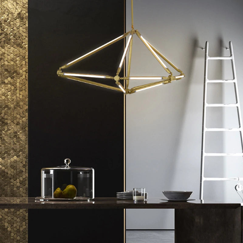 Postmodern Golden Painted Metal Chandelier Nordic Creative Adjustable T5 LED Pendant Light Fixture for Living Room Home Decor