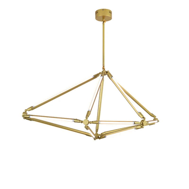 Postmodern Golden Painted Metal Chandelier Nordic Creative Adjustable T5 LED Pendant Light Fixture for Living Room Home Decor