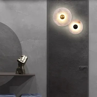 Modern Simple Round Spanish Marble Copper Wall Sconce LED Lighting Bedroom Corridor Living Room Decorative Combination Fixture