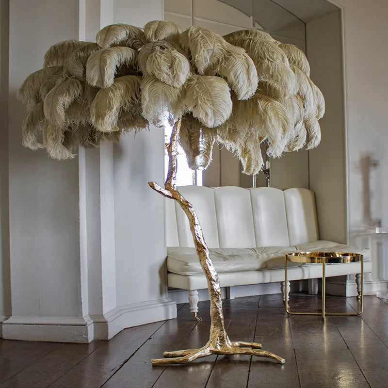 Modern Minimalist Bedroom Living Room LED E14 Pink White Feather Floor Lamp Romantic Interior Decoration Resin Standing Fixture