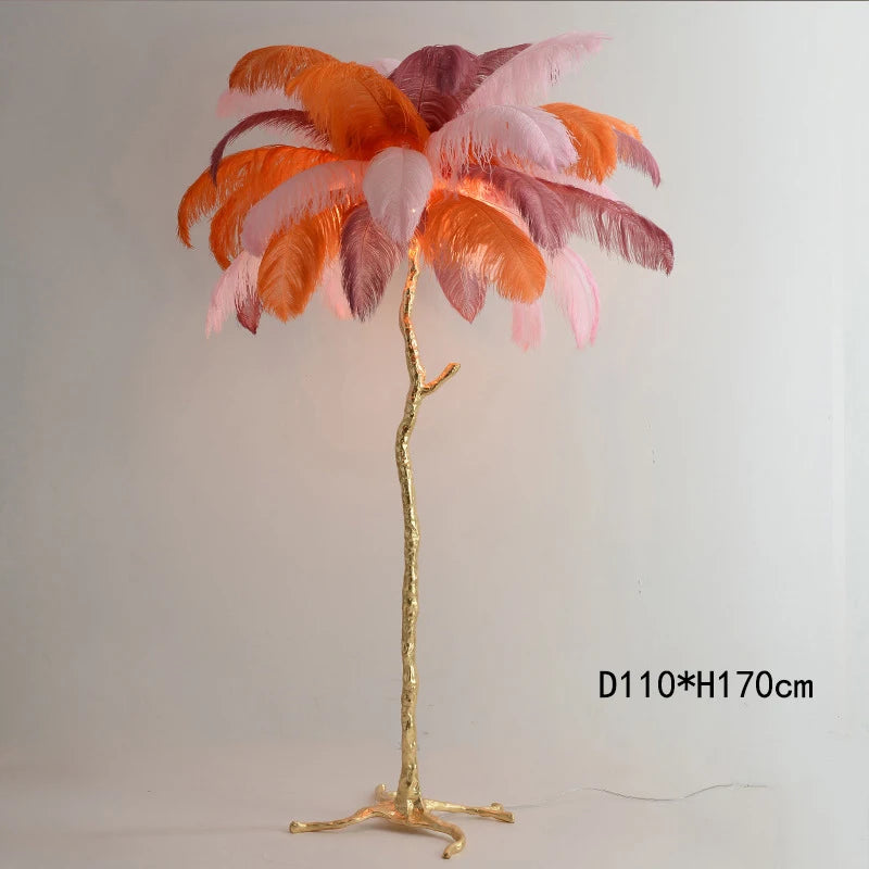 Modern Minimalist Bedroom Living Room LED E14 Pink White Feather Floor Lamp Romantic Interior Decoration Resin Standing Fixture