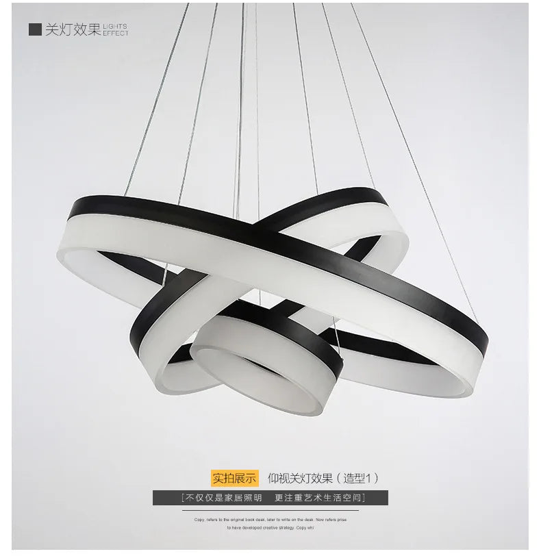 Modern Round Ring Circular White Acrylic LED Chandelier Restaurant Foyer Bedroom Dinning Room Living room Pendant Hanging Lamp