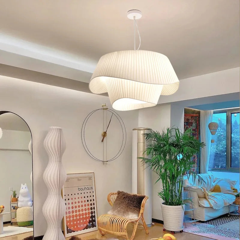 Nordic Modern Fabric LED Pendant Light with Hand Knitted Double Shade for Living/Dining Room Home Decor E27 LED Bulb Lamp