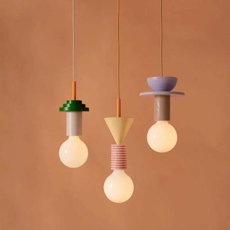Modern Solid Wood Pendant Lamp LED E27 Customizable Color Design for Dining Table Bedside Study Room Indoor Hanging Lighting