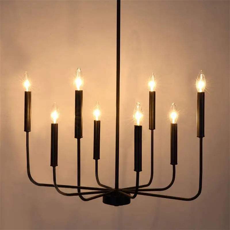 Modern Simple Black Metal Baking Paint 8 Heads Pendant Light E12 Restaurant Bedroom Living Room Indoor Golden Fixture Lamp 110V
