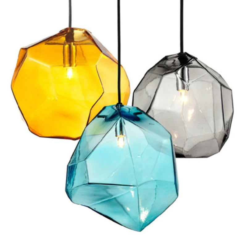 Modern Stone Texture & Tri-Color Frosted Glass Pendant Light, Nordic Industrial LED Hanging Lamp with E27 Bulb for Dining Room