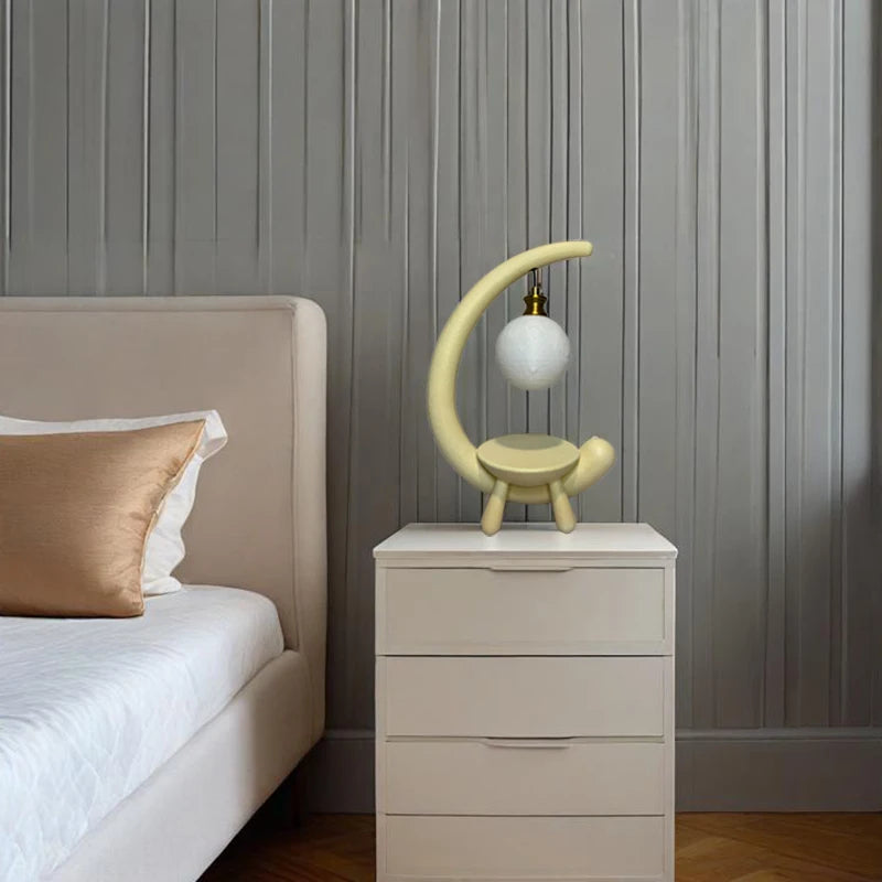 Scandinavian Beige Resin Table Lamp for Bedroom Home Decor Danish Designer Antique G9 LED Table Lamps with Acrylic Moon Shade
