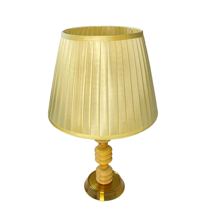 Japanese Wabi-Sabi Table Lamp with Antique Wood Body for Living Room Home Decor with Fabric Lampshade E27 LED Bulb Desk Lamp