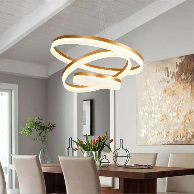 Modern Round Ring Circular White Acrylic LED Chandelier Restaurant Foyer Bedroom Dinning Room Living room Pendant Hanging Lamp