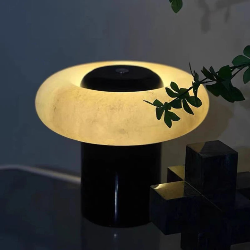 Natural Spanish Marble Table Lamp - Elegant High-End Lighting Design for Home Decoration Bedroom LED Bulb 25X21CM