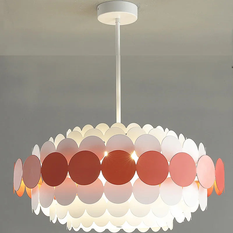 Nordic Creative Red Pendant Lamp for Children's Bedroom Home Decor Modern LED E14 Bulb Hang Lighting Fixture with Metal Plate