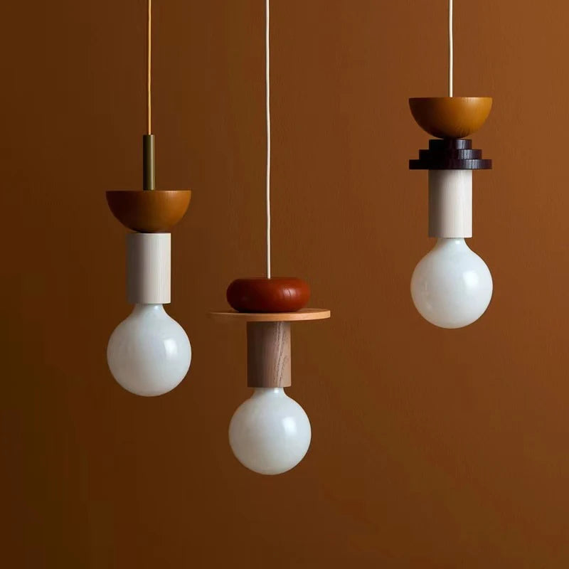 Modern Solid Wood Pendant Lamp LED E27 Customizable Color Design for Dining Table Bedside Study Room Indoor Hanging Lighting